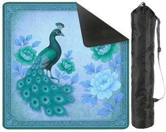 Elegant Green & Teal Mahjong Peacock Mahjong Mat