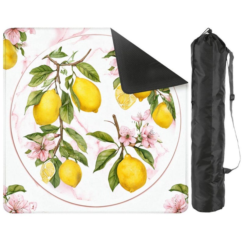 Pink Lemon Mahjong Mat | Lemon Blossom Mahjong Table Mat | Grandmillennial Mahjong Gift | Pink Citrus Mahjong Mat | Mahjong Accessories image 1