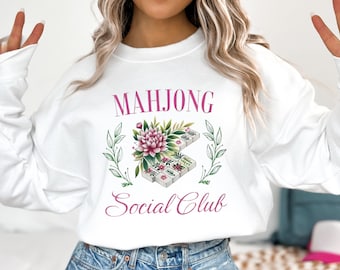 Mahjong Social Club Crewneck Sweatshirt Mahjong Sweatshirt, Funny Game Apparel, Cute Mahjong Gift, Mahjong Lover's Sweatshirt