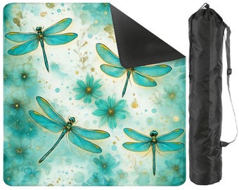 Dragonfly Mahjong Mat | Teal Dragonfly Mahjong Table Mat | Dragonfly Lover Gift | Nature Inspired Mahjong Mat | Floral Mahjong Accessories