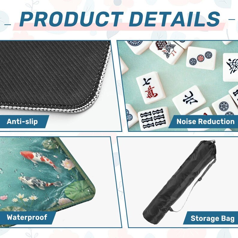 Koi Fish Mahjong Mat with Bag, Lotus Pond Mahjong Table Mat, Waterproof Non Slip Mahjong Cover, Japanese Koi Game Mat Gift for Mahjong Lover image 5
