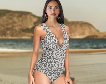 Leopard Ruffle One-Piece Swimsuit: Lace-Up Back, Diamond Neckline