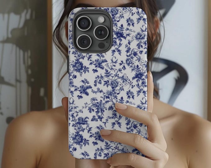 Floral Phone Case - Delicate Blue Flower Design, Tough Cases for Protection, Stylish Accessories, Fits Most Phones, Floral Aesthetic