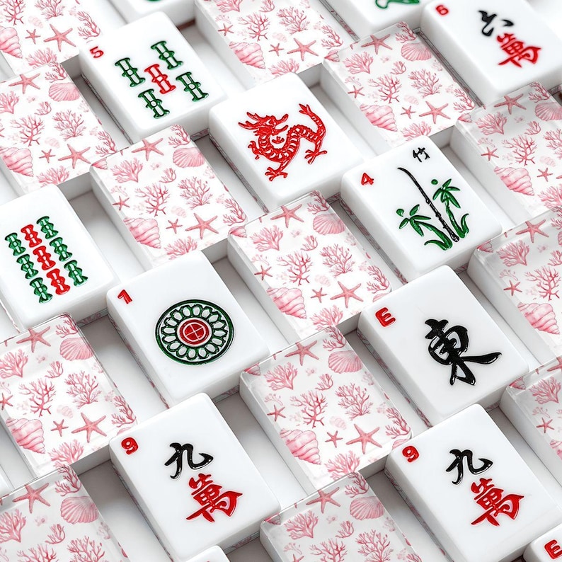 Fichas de Mahjong Costeras / Juego de Mahjong de Conchas Rosas / Fichas de Mahjong de Playa / Mahjong Grandmillennial Costero / Mahjong de Estrellas de Mar imagen 1