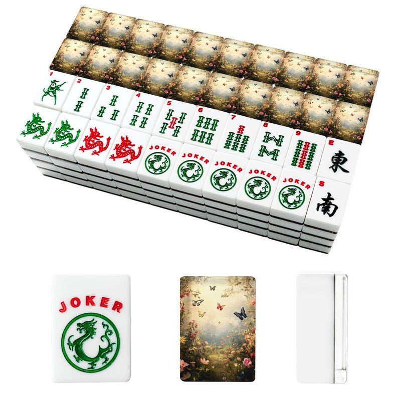 Mahjong Tile Set Vintage Garden Butterfly Design, Floral Butterfly Mahjong Tiles with Jokers, Cottagecore Mahjong Game Set Gift imagem 2