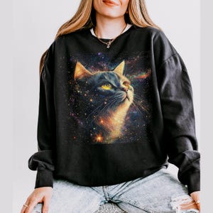 Cosmic Cat Sweatshirt: Galaxy Graphic Comfort Colors Crewneck