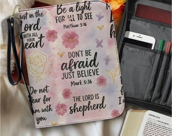 Scripture Bible Cover for Women | Christian Verse Bag | Waterproof Bible Case | Faith Gift with Affirmations | Psalm 46:5 Proverbs 31 25