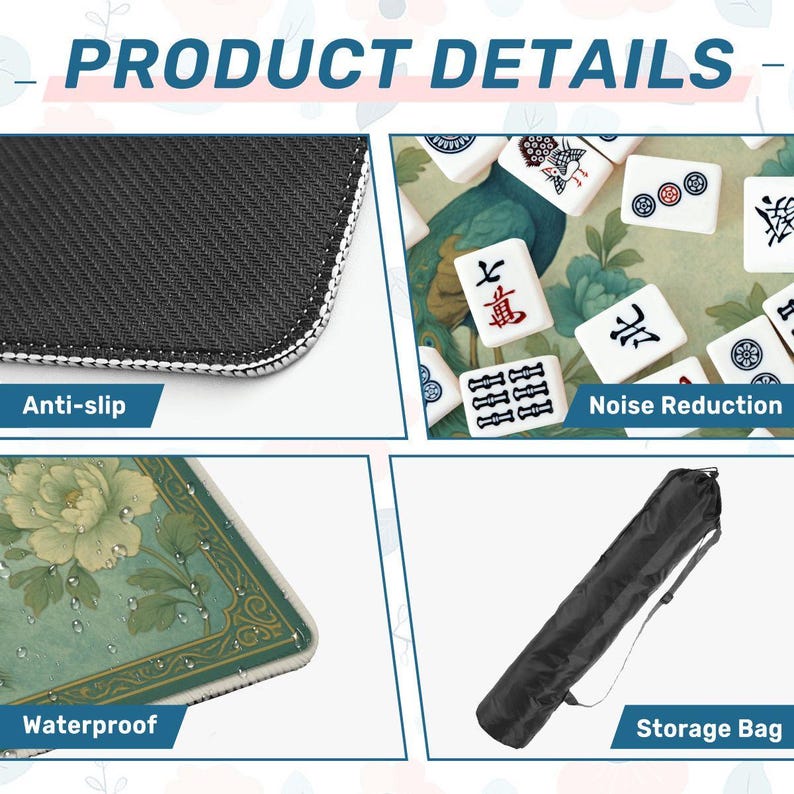 Peacock Mahjong Mat - Non Slip Mah Jongg TilePlay Mat Accessories image 4