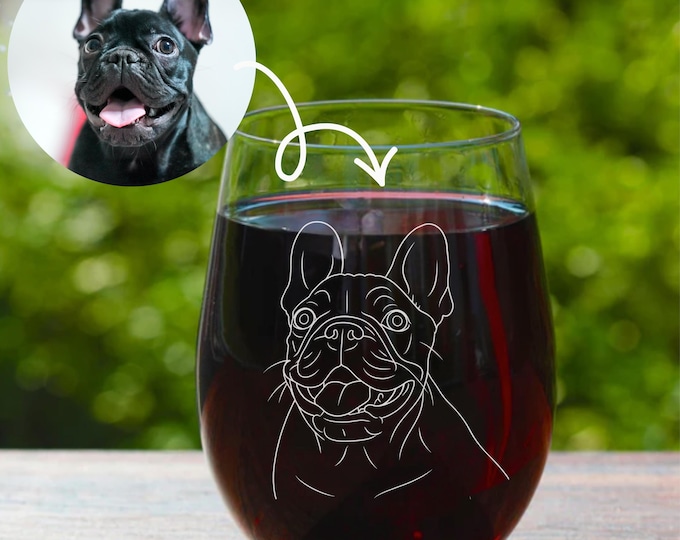 Etched Custom Pet Silhouette Wine Glass | Personalized Stemless Glass from Photo | Dog Cat Bird Reptile Gift | Pet Lover Holiday Gift