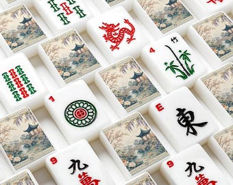 Chinoiserie Mahjong Tiles Set | Personalized Mahjong Tiles | Blue Pagoda Mahjong Set | Custom American Mahjong Tiles | Mahjong Gift for Her