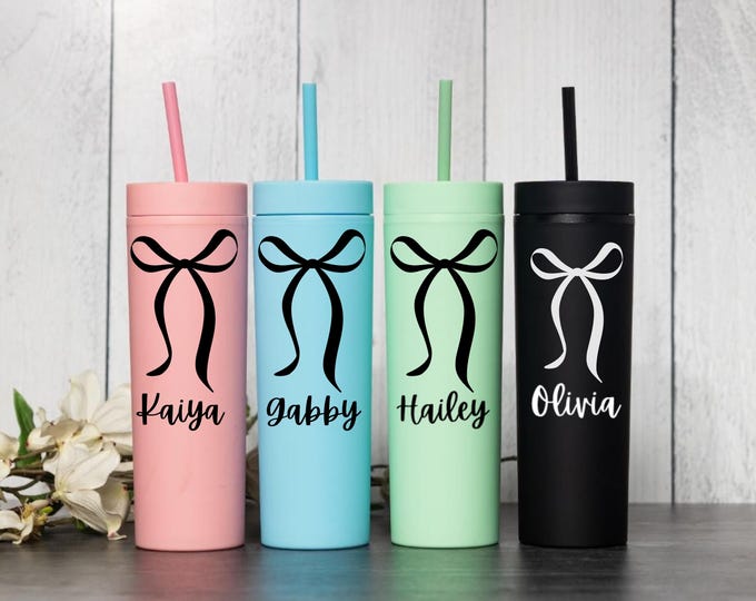 Personalized Tumbler, Custom Cup, Bridesmaid Gift, Wedding Favors, Bachelorette Party, Travel Mug, Unique Gifts for Her, 16oz Bow Tumbler