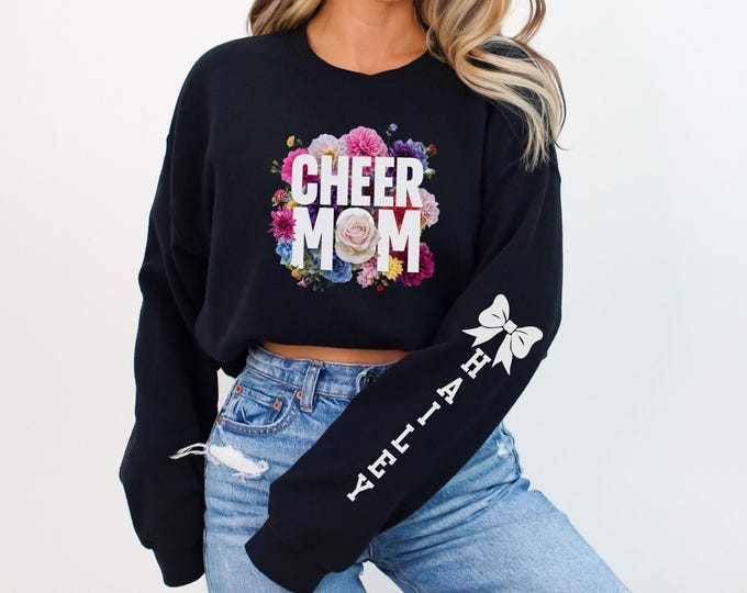 Cheer Mom Sweatshirt, Personalized Cheer Mom Shirt, Cheer Mom Group Sweatshirts, Cheer Mom with Name on Sleeve, Anti Social Cheer Mom