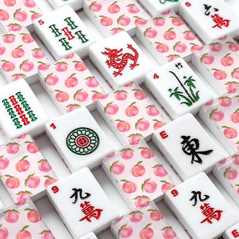 Peach Mahjong Tiles | Pink Peach Mahjong Set | Coquette Mahjong Tiles | Summer Mahjong Gift | Preppy Mahjong Accessories | Acrylic Mahjong 画像 1