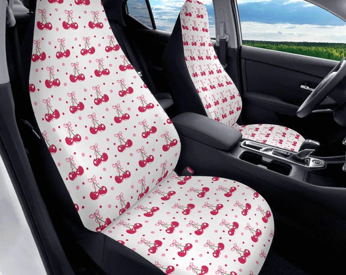 Seat Cover for Car, Stylish Car Seat Covers Full Set, Cute Car Accessories, Cherry Design, Coquette Car Decor Aesthetic Car Accessories,