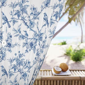Blue Toile de Jouy Blackout Curtain: French Provincial Floral Drape