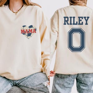 Soccer Mama Comfort Color Lightweight Crewneck Sweatshirt, Personalized Soccer Mom Shirt, Custom Name and Number Jumper, Soccer Fan Pullover