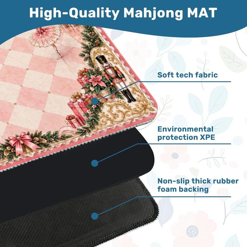 Tapete de Mahjong Rosa Cascanueces Navideño, Tapete de Juego de Mahjong de Bailarina para Vacaciones, Regalo Navideño Rosa Preppy imagen 4