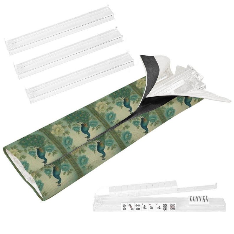 Peacock Mahjong Tile Racks with Pushers and Carry Bag, Elegant Peacock Mahjong, Acrylic Racks with Pushers, Mahjong Gift for Her image 3