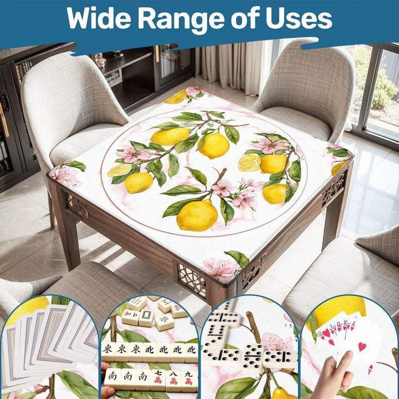 Pink Lemon Mahjong Mat | Lemon Blossom Mahjong Table Mat | Grandmillennial Mahjong Gift | Pink Citrus Mahjong Mat | Mahjong Accessories image 9