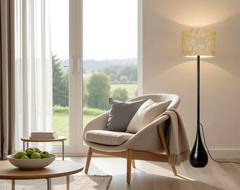 Modern Teardrop Floor Lamp: Linen Shade, Remote Control, Ambient Lighting