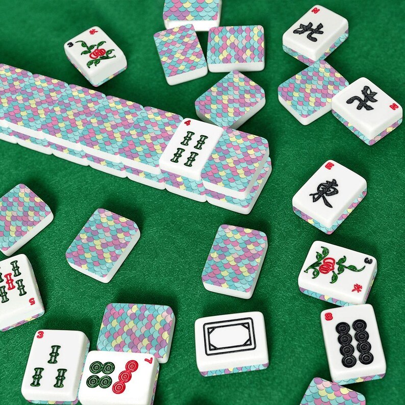 Juego de fichas de Mahjong de sirena, fichas acrílicas para el juego de Mahjong americano con comodines, juego de Mahjong colorido con estuche, regalo para la noche de juegos de mujeres. imagen 7