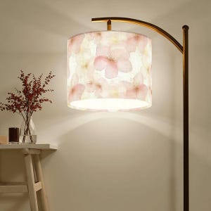 Floral Print Arc Floor Lamp: Modern Linen Lighting, Made in USA