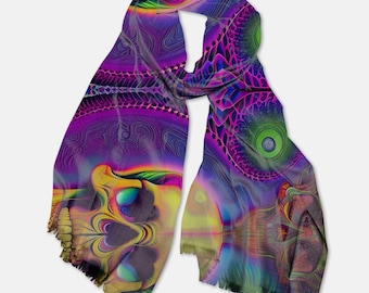 Skull Rave Pashmina Scarf: Trippy Festival Outfit Accessory