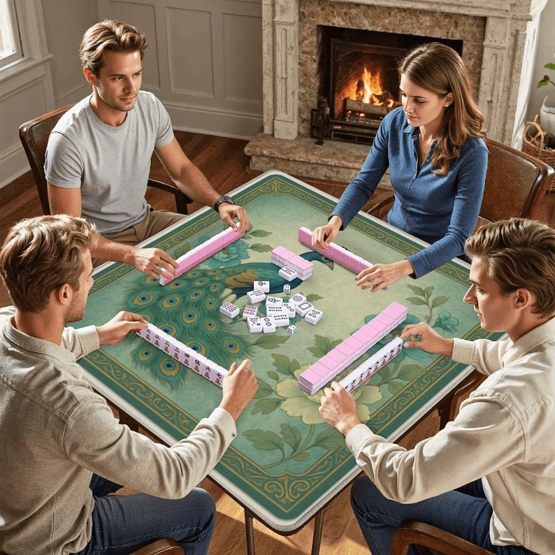 Peacock Mahjong Mat - Non Slip Mah Jongg TilePlay Mat Accessories image 5