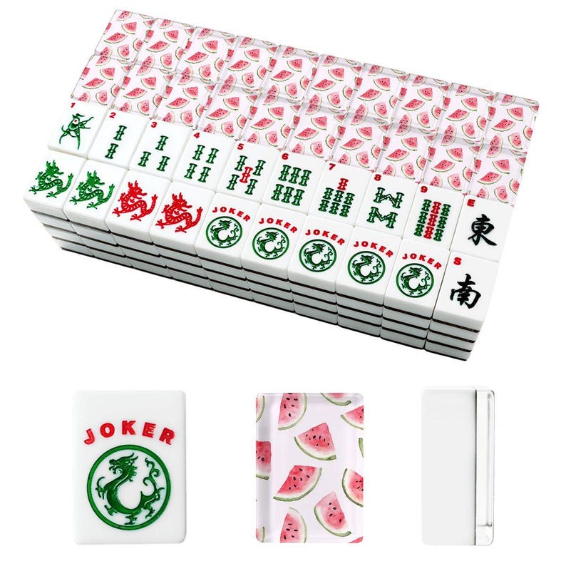 Watermelon Mahjong Tiles | Pink Summer Mahjong Set | Watermelon Tile Backs | Preppy Mahjong Gift | Poolside Mahjong | Acrylic Mahjong Tiles zdjęcie 2