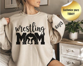 Personalized Wrestling Mom Sweatshirt Custom Wrestling  Mom Crewneck Name on Sleeve Cheer on Your Wrestler