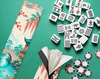 Chinoiserie Mahjong Rack Storage Bag | Mahjong Pusher Rack Bag | Pagoda Garden Mahjong Accessories Organizer | Mahjong Gift