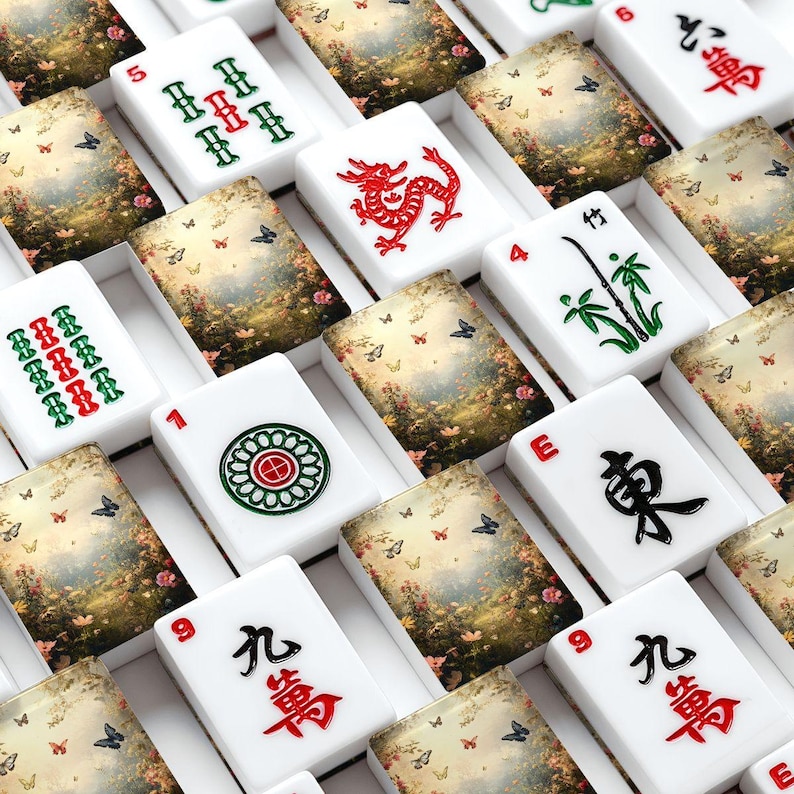 Mahjong Tile Set Vintage Garden Butterfly Design, Floral Butterfly Mahjong Tiles with Jokers, Cottagecore Mahjong Game Set Gift imagem 1