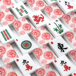 Pink Grapefruit Mahjong Tiles | Citrus Mahjong Set | Pink Mahjong Tiles | Summer Mahjong Gift | Palm Beach Mahjong | Preppy Mahjong zdjęcie 1