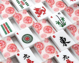Pink Grapefruit Mahjong Tiles | Citrus Mahjong Set | Pink Mahjong Tiles | Summer Mahjong Gift | Palm Beach Mahjong | Preppy Mahjong