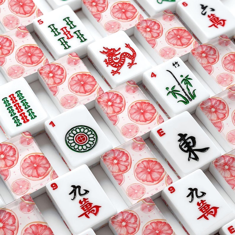 Pink Grapefruit Mahjong Tiles | Citrus Mahjong Set | Pink Mahjong Tiles | Summer Mahjong Gift | Palm Beach Mahjong | Preppy Mahjong zdjęcie 1