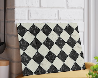 Black & White Checkered Glass Cutting Board | Modern Kitchen Decor Serving Tray | Durable Countertop Protector Gift for Home Cooks