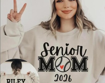 Senior Mom 2026 Sweatshirt, Personalized Baseball Mom Crewneck, Custom Name & Number Back, Senior Night Sports Mom Gift