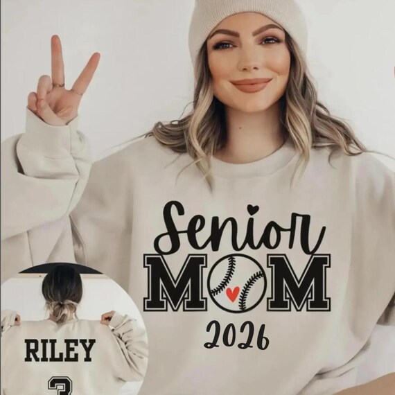 Senior Mom 2026 Sweatshirt, Personalized Baseball Mom Crewneck, Custom Name & Number Back, Senior Night Sports Mom Gift