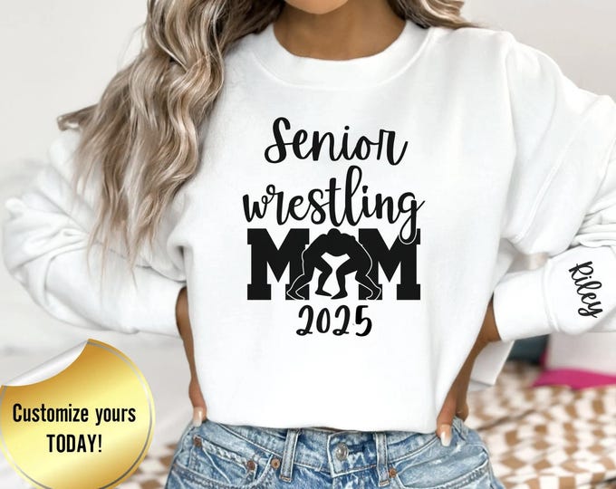 Custom Senior Wrestling Mom Sweatshirt 2025 Wrestling Mom Crewneck, Sports Mom,Wrestling Senior Night Shirts