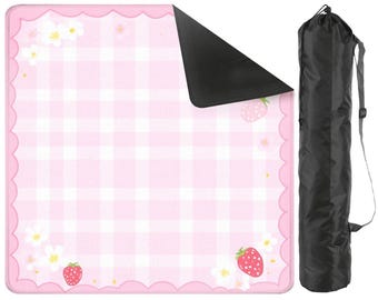 Pink Strawberry Gingham Spring Mahjong Mat, Cute Mahjong Table Cover