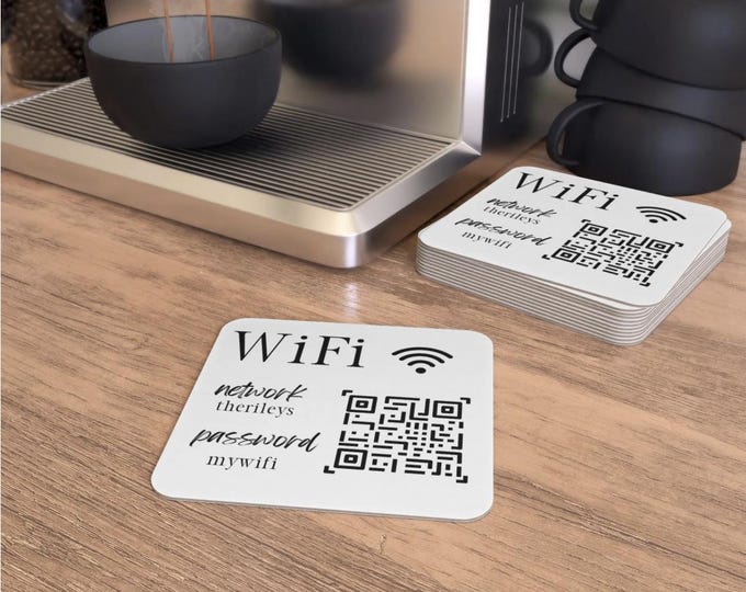 Custom WiFi  QR Drink Coaster  Perfect for Home or Office Personalized QR Coaster -Office Use Set of 50 or 100 Rental Accessories