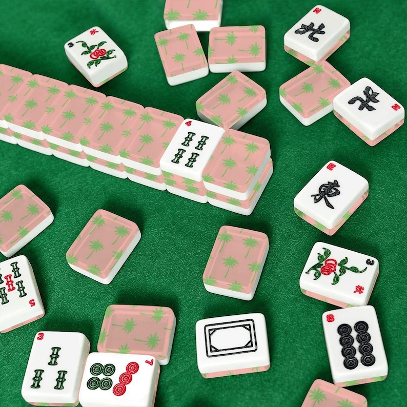 Preppy Palm Vibe Mahjong Set | Pink Aesthetic Mahjong Tiles | Beach House Mahjong Gift Women Bild 1