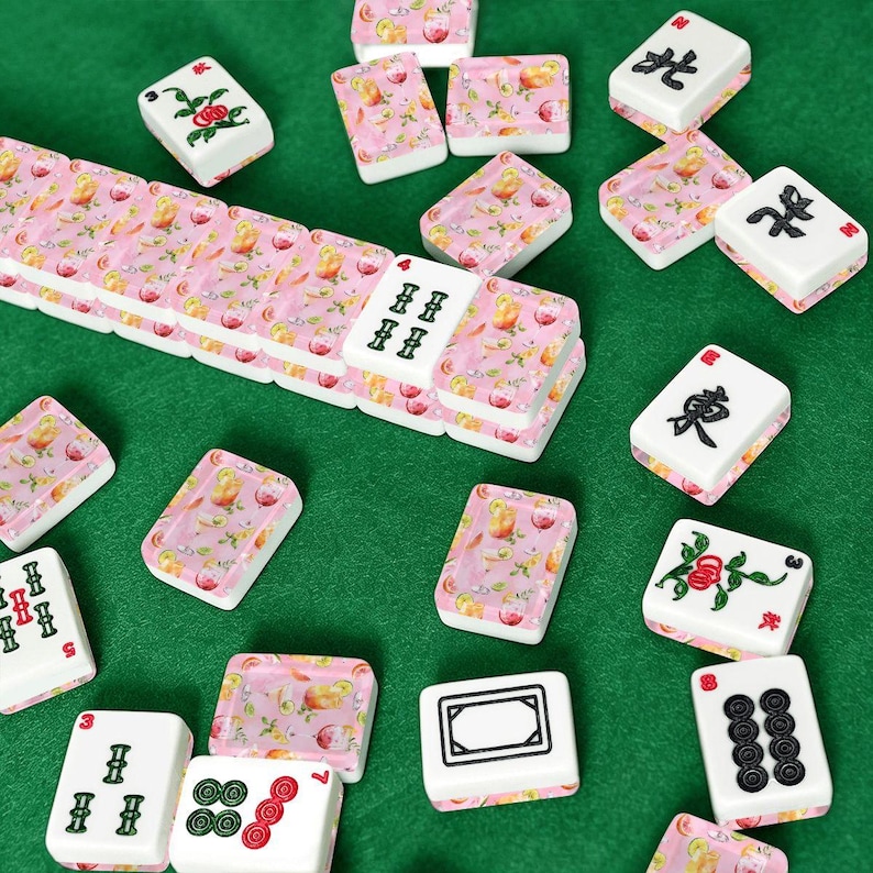 Cocktail Mahjong Tiles | Pink Martini Mahjong Set | Happy Hour Mahjong Tiles | Girls Night Mahjong | Poolside Mahjong | Acrylic Mahjong Set afbeelding 7