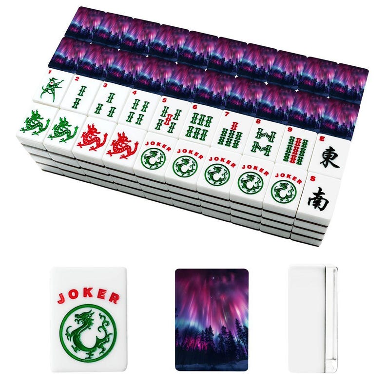 Northern Lights Design, Aurora Borealis Mahjong Tiles with Jokers, Acrylic Mahjong Set with Case Game Night Gift, 166 Piece Mahjong Set Bild 2