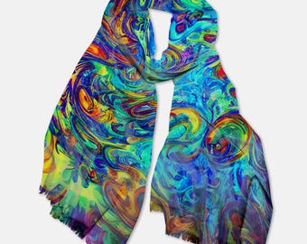 Trippy Pashmina Scarf: Psychedelic Rave Festival Shawl