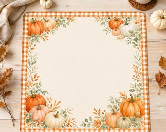 Fall Mahjong Mat 33 Inch, Watercolor Pumpkin Mahjong Mat, Orange Gingham Game Mat, Autumn Mahjong Gift, Thanksgiving Game Night Decor