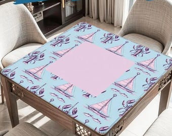 Nautical Mahjong Mat, Beach Game with Sailboats and Lobsters