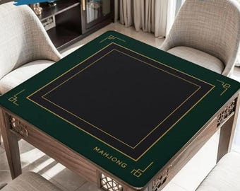 Luxury Green Mahjong Mat, Elegant Black and Gold Mahjong Table Cover, Modern Mahjong Gift, Minimalist Mahjong Game Mat, Art Deco Style