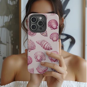 PinkSeashells Tough Phone Case - Coastal Beach Vibe, Summer Aesthetic Seashell Phone Case - Beachy Aesthetic - iPhone & Samsung Compatible