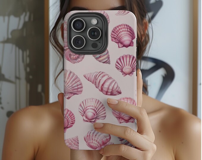 PinkSeashells Tough Phone Case - Coastal Beach Vibe, Summer Aesthetic Seashell Phone Case - Beachy Aesthetic - iPhone & Samsung Compatible